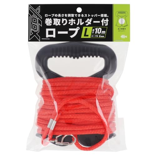 タカミヤ XOOX 巻取りホルダー付ロープ L 6mm×10m レッド