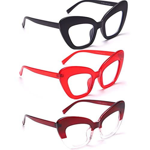 Image of 3Pack style Readers,Blue Light Blocking Computer Cat eye Reading Glasses for Women (black /red /Wine red, 1.50)