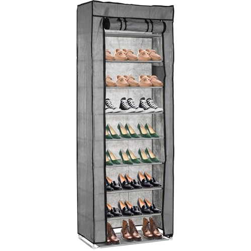 10-Tier Metal Shoe Rack with Dust Cover – Holds 55 Pairs