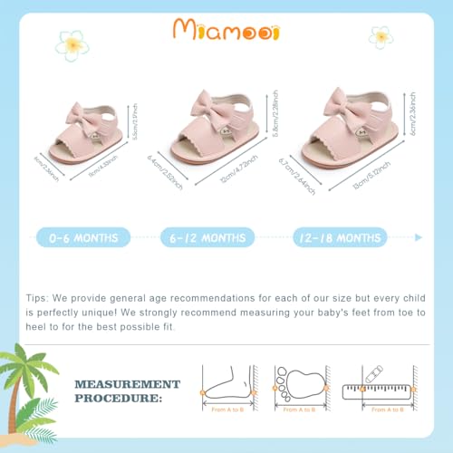 Image of Miamooi Infant Baby Girls Boys Sandals Summer Bowknot Crib Shoes Toddler Pu Leather Flower Soft Rubber Sole Dress Flats First Walker Shoes