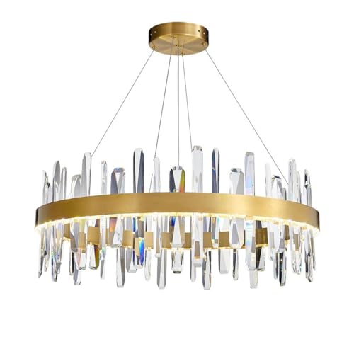ZTKBH Round Crystal Chandelier, Luxury Golden Crystal LED Pendant Light Modern Ceiling Lighting Fixture for Dining Room Kitchen Island Bedroom Corridor(60cm)
