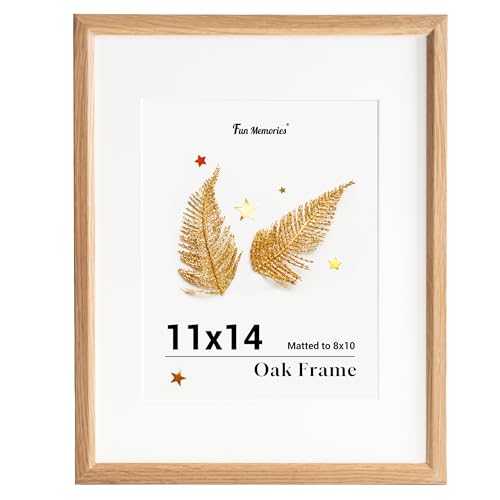 Fun Memories 壁用 11x14インチ オークフォトフレーム 11x14インチ マット仕上げ 8x10インチ 無垢材フォトフレーム ウォールアート写真やプリント用 (ベージュ、1パック)