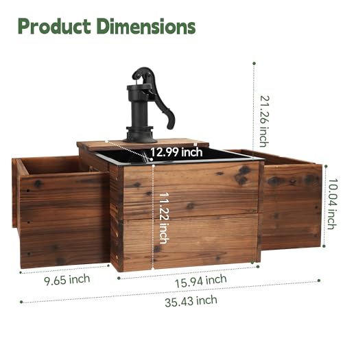 OIPRTGFJ Outdoor Water Fountain,Floor Wooden Rectangular Pump Old-Fashioned Fountain with Flower Box,Electric Decorative Hand Pump, Outdoor Water Feature for Garden Patio Backyard by OIPRTGFJ - Image 8