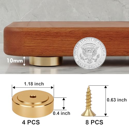 4 piezas de pies para tabla de cortar en latón con almohadillas antideslizantes y tornillos (hardware extra) – pies antivibración para tablas de cocina, protección contra rayones en encimeras, sillas y armarios – 1,18 x 0,39 pulgadas miniatura 2