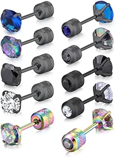 Titanium Earrings Women Men Stud Earrings Surgical Steel Earrings Stainless Steel Earrings Ear Piercing Earrings Screw Back Earrings Sleeper Earrings Cubic Zirconia Studs Double Side Earrings