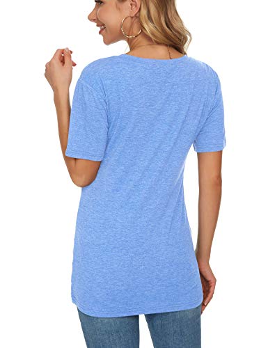 Todolor V Neck T Shirts For Women Short Sleeve Loose Casual Tshirts Basic Tees Sky Blue Xl #TOP3
