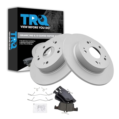 Image of TRQ Rear Brake Pad and Rotor Set Ceramic Coated Rotors Compatible with 2018-2020 Honda Accord