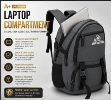 Image of Large 40L Laptop Backpack For Men & Women With Bottle Pocket | Padded Shoulder Straps, Multi Compartments | Travel & College Bag | Water-Repellent, USB Charging Port,And Rain Cover(GREY)