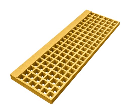 Natotela 32x10.7x1.5 inch Fiberglass Stair Treads Grating with Solid Nosing,Industrial Stair Cover,FRP Molded Grating Grit Non-Slip Surface Stair Tread for Concrete,Wood Step,Grade Step Cover,1 Pack