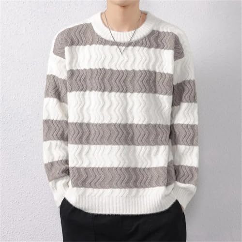 Men's Winter Striped Knit O-Neck Sweater Loose Fit Fashion Streetwear Style Warm Knitted Pullover Top4