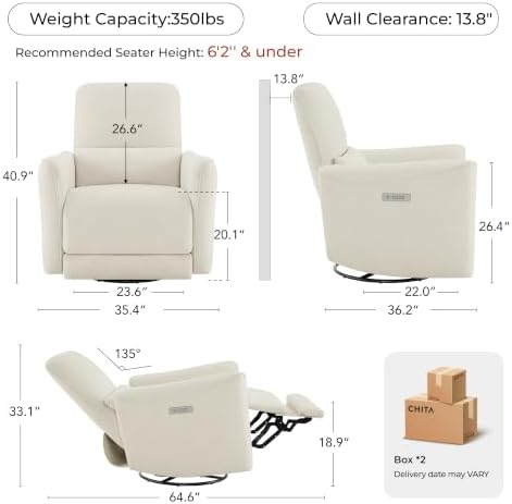 CHITA Power Swivel Glider Recliner Chair, Tall-Wide, Linen - 2