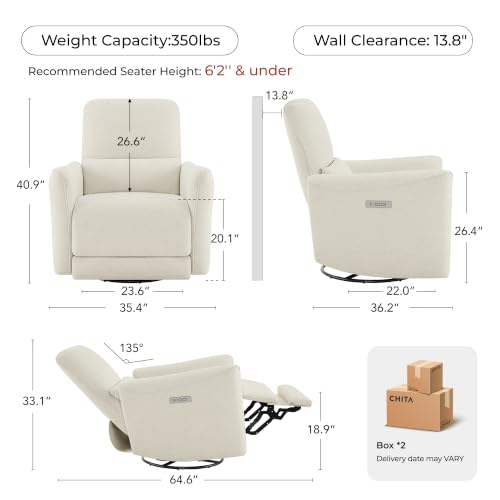 Image of CHITA Power Swivel Glider Recliner Chair, Tall-Wide, Linen | FSC Certified Upholstery Rocking Chair, Lumbar Support, Reclining Chair for Living Room / Nursery