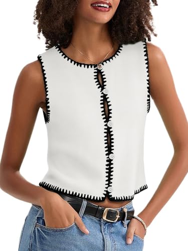 Womens Sweater Vest Top Trendy Summer Outfits 2025 Sleeveless Button Down Crop Knit Tank Tops2