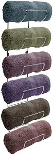 Sorbus Towel Rack Wall Mount – 6 Compartments of Silver Metal Towel Holder for Bathroom Decor Sets, Organizer for Linens, Gym, Rv, Door, Cabinet - Wine Rack Wall Mounted for Kitchen, Bar, Wine Cellar