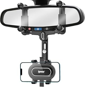 IPOW Large Rearview Mirror Phone Holder, Rotatable and Retractable, Anti-Shake Phone Mount for Car Compatible with iPhone 17/16/15/14/13/12/11 Pro Max, Samsung All 4-7 Inch Phones