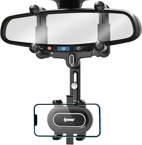 IPOW Rearview Mirror Phone Holder for Car Adjustable Anti-Shake Phone Mount