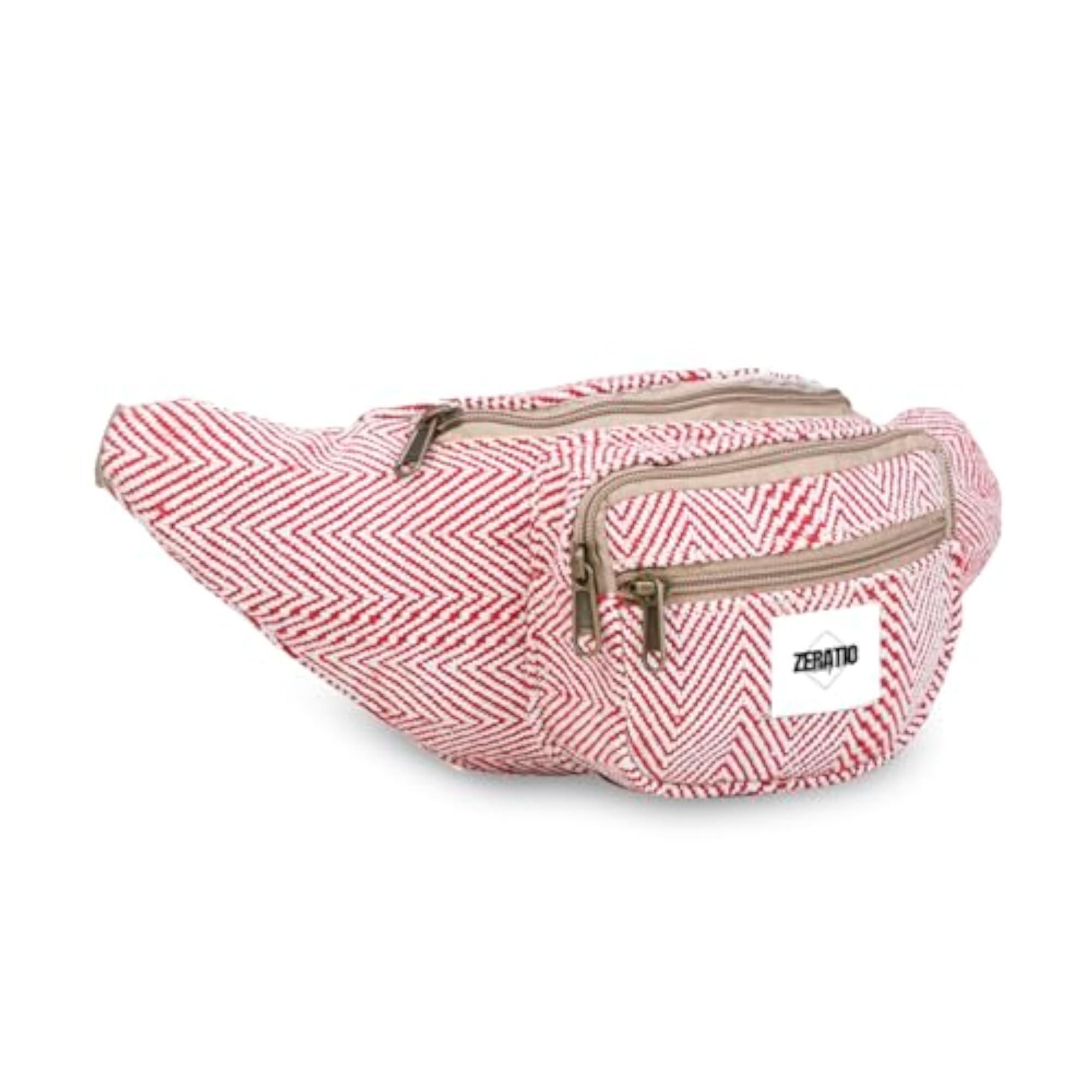 Red and White Herringbone Pattern Fanny Pack Waist Bag