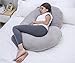 1 MIDDLE ONE C Shaped Pregnancy Pillowcase, Breathable Velour Replacement Cover with Zipper for Maternity Pillow, Cover Only (Grey)