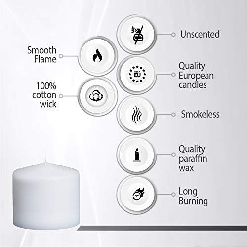 Bolsius 4 White Pillar Candles - 4X4 Inches - Individually Wrapped -Premium European Quality - 44+ Hours Burn Time - Dripless & Smokeless Smooth Flame - Unscented Dinner, Wedding & Party Candles #TOP2