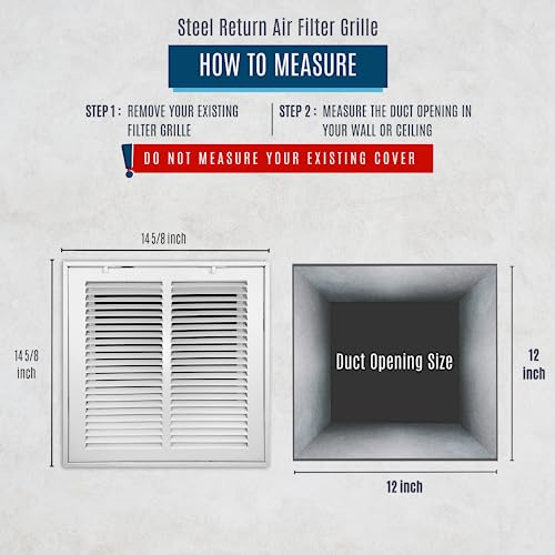 Image of 12 inch X 12 inch Steel Return Air Filter Grille by HANDUA | Removable Face Door HVAC Duct Cover Grill for 1-inch Filter, White | Outer Dimensions: 14.5 inchW X 14.5 inchH