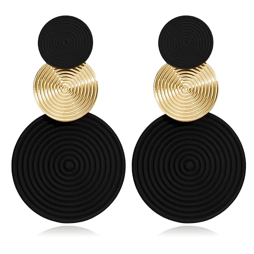 Retro 80s Neon Earrings Round Disc Dangle Drop Earrings for Women Lightweight Bohemia Statement Geometric Round Earring Fashion Accessories 80s Jewelry Costume Party