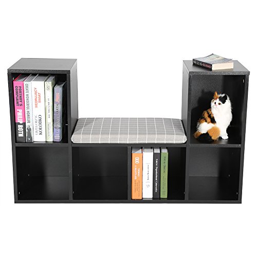 Multifuncional Estante de Almacenamiento de Libros, Revistas, Juguetes, Marcos de Fotos, Florero, Decoraciones,Recuerdos y Otros Artículos, Librero con Rincón de Lectura (Negro)