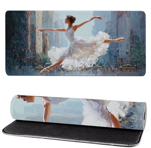 Alfombrilla Raton Ballet, Chica Mouse Pad 900 x 500 x 3mm Gaming Mouse Pad, Superficie Inferior Antideslizante, Movimiento Ratón más Suave, Alfombrilla Escritorio, Mejora Precision y Velocidad KS-8