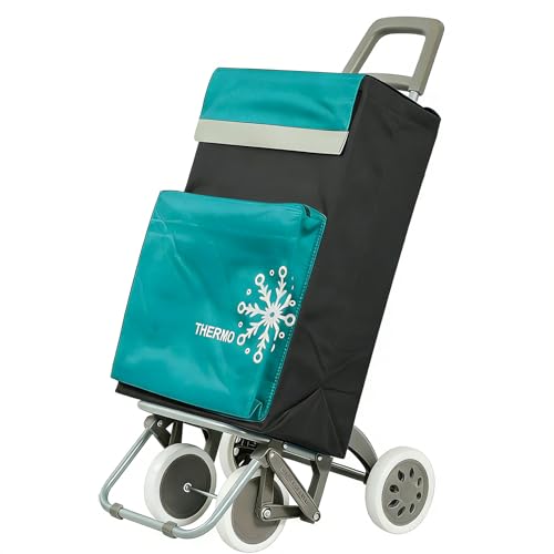 Carro de Compra Plegable Ligero, Bolsa Térmica, 100x41x33cm, 40 litros, 4 Ruedas, Embalado con Cartón Reforzado (Verde)