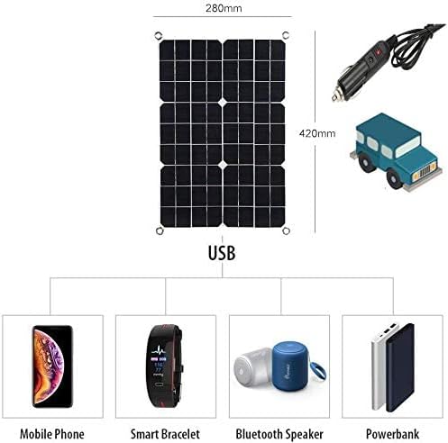 Miniatura 3 de Lixada Cargador de panel solar, puerto USB, portátil, de alta potencia, panel solar monocristalino, dispositivos USB, cargador y línea de clip de