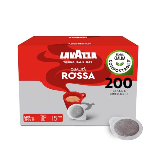 Lavazza, Qualità Rossa, Caffè in Cialde, 4 Pack da 50 Cialde, per un Espresso Equilibrato e Pieno, con Note Aromatiche di Frutta Secca, Arabica e Robusta, Intensità 5/10, Tostatura Media