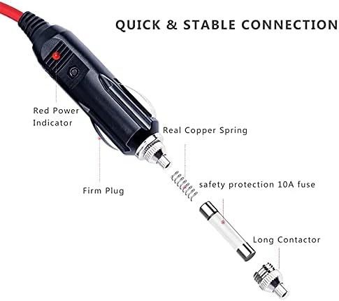Miniatura 4 de KUNCAN Cable de extensión para encendedor de cigarrillos de automóvil de 12 pies con enchufe macho, paquete de 2 cables de cargador de alimentación