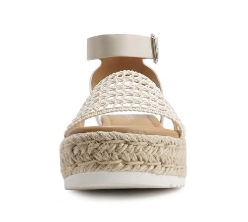 Image of Soda Topic Open Toe Buckle Ankle Strap Espadrilles Flatform Wedge Casual Sandal