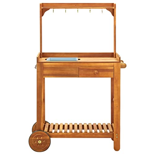 Carro de cocina de jardín de madera maciza de acacia de 92 x 43,5 x 141,5 cm 4