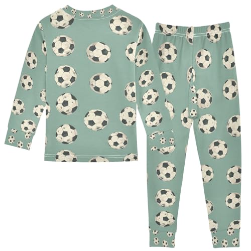 senya Vintage Soccer Ball Pajamas Set Long Sleeve Soft Cotton Sleepwear 2 Piece2