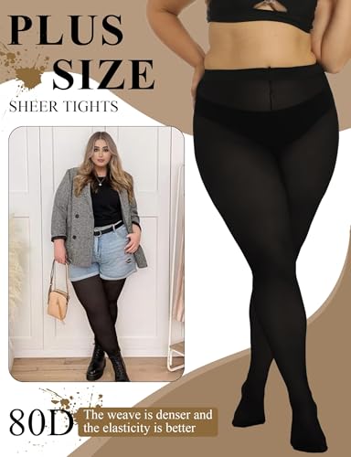 Buauty Plus Size Tights for Women Ultra Soft Solid Color Semi-Opaque Pantyhose,2