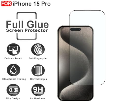 Image of Premium Tempered Glass Screen Guard Compatible With Iphone 15 Pro (6.1 Inch) | 9H Hardness | Edge to Edge Protection | Anti Scratch | Bubble Free Installation | HD Clear