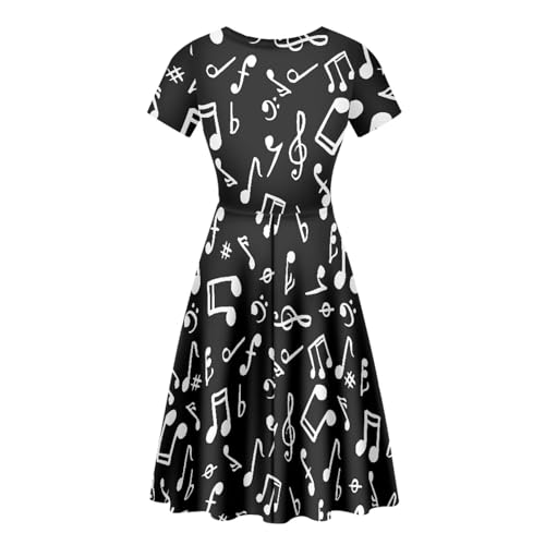 Image of POLERO Women Puffy Swing Elegant Party Midi Dresses Short Sleeve Round Neck A-Line Dress