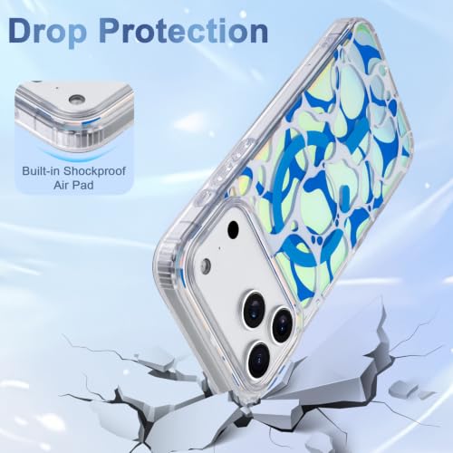 Image of AIGOMARA Cute Case for iPhone 17 Pro Case for Women Girls [Compatible with Magsafe] Twilight Sea Surface Pattern Design, Clear Aesthetic Summer Magnetic Protective Phone Cover, Iridescent Blue
