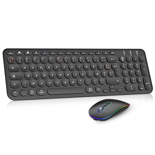 Cimetech Ensemble Clavier Souris sans Fil Rechargeable Multidispositifs (2,4 GHz+BT1+BT2), Combo Clavier Français et Souris avec Pavé Numérique pour Wins/Linux/MacOS - Noir