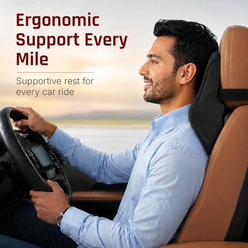 Image of Premium Memory Foam Head Rest Cushion for Car by ValorX USA | Big Size car Neck Support with Adjustable Strap for Car Seat | 2 Years Warranty | Neck Pillow for Cervical Support (Black)