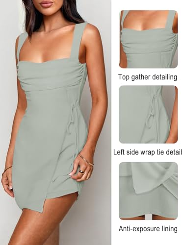 Image of Women's Sexy Ruched Mesh Midi Short Dresses for Women Square Neck Fitted Elegant Club Party Cocktail Dress