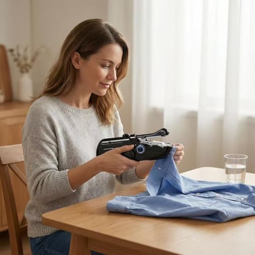 Image of Mini Cordless Handheld Sewing Machine for Clothing DIY Mending | Portable handheld sewing machine for starters, with accessories for fabric repair and travel clothes mending