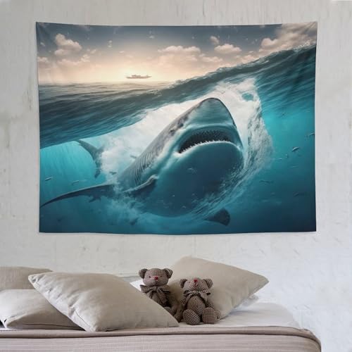 Tapisserie requin grand format DCCCY toile 3D lavable pour salon