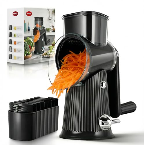 TOPAA Rotary Cheese Grater with Handle Vegetable Shredder with 5