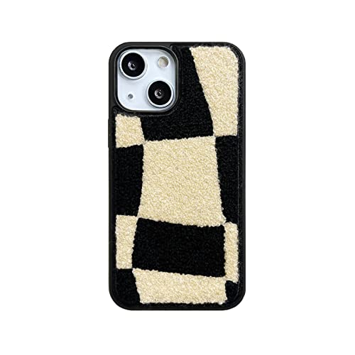 Coque en fourrure noir et blanc pour iPhone 14 Plus, protection textile premium