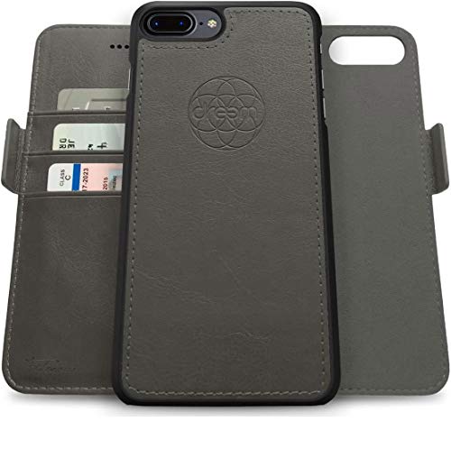Image of dreem Fibonacci 2-in-1 Wallet Case for Apple iPhone 8 Plus & 7 Plus - Luxury Vegan Leather, Magnetic Detachable Shockproof Phone Case, RFID Card Protection, 2-Way Flip Stand - Grey