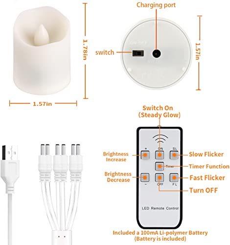 Image of Rechargeable Flameless Flickering Tea Light Candles Remote Control High Brightness Votive Candles with Cycling Timer, for Home and Holiday Decor, Pack of 6.