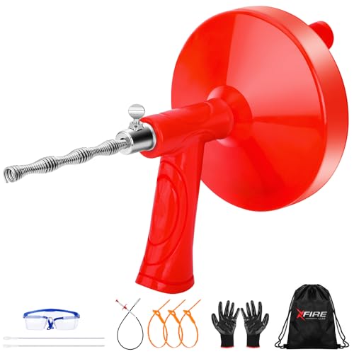 35FT Drain Snake, 10-In-1 Drain Clog Remover Tools Kit, Plumbing Snake Drain Auger Hair Clog Remover with Gloves and Cleaning Brush and Cleaning Brush for Kitchen[Upgraded 2.0] -  XFIRE-GEAR, XAB7-01