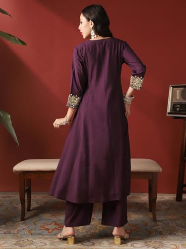 Image of Globus Women Kurta Set (8909389015365 Purple L)