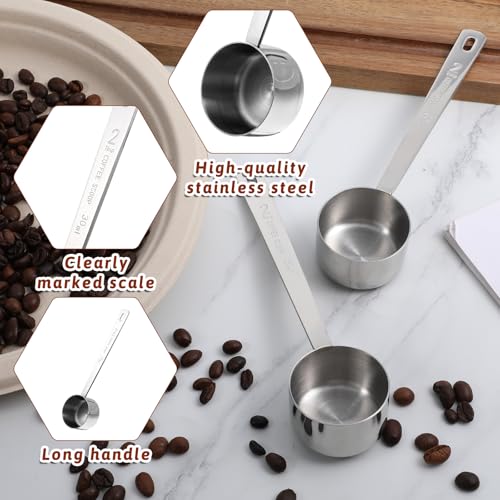 Lnngub 2 Stück Kaffeelöffel Portionierer, 30 ml Edelstahl Kaffee Messlöffel Kaffeelöffel mit Langem Griff für Kaffeeflüssigkeit, Kaffeebohnen, Gewürze, Milch, Tee, Pulver, Zucker